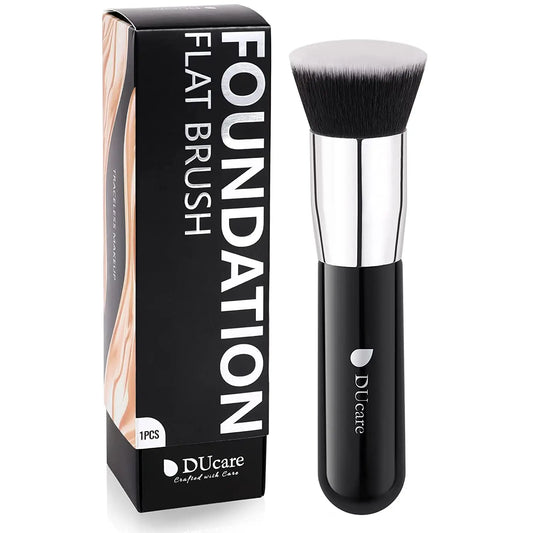 "Black Flat Top Kabuki Foundation Brush for Liquid Makeup"