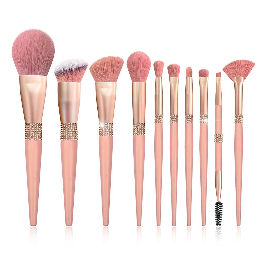 "10pcs Professional Diamond Makeup Brushes Set Foundation Eyeshadow Powder Blush"